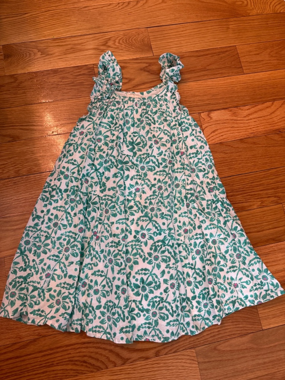Crewcuts White & Teal Floral Ruffle-Strap Sundress size 5